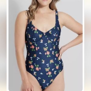 Strawberry navyblue underwire Modcloth new without tags onepiece swimsuit, s/m